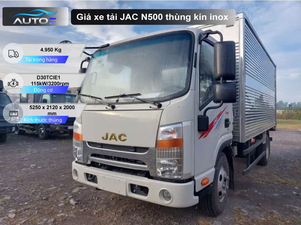 Giá xe tải JAC N500 thùng kín inox 4.950 Tấn